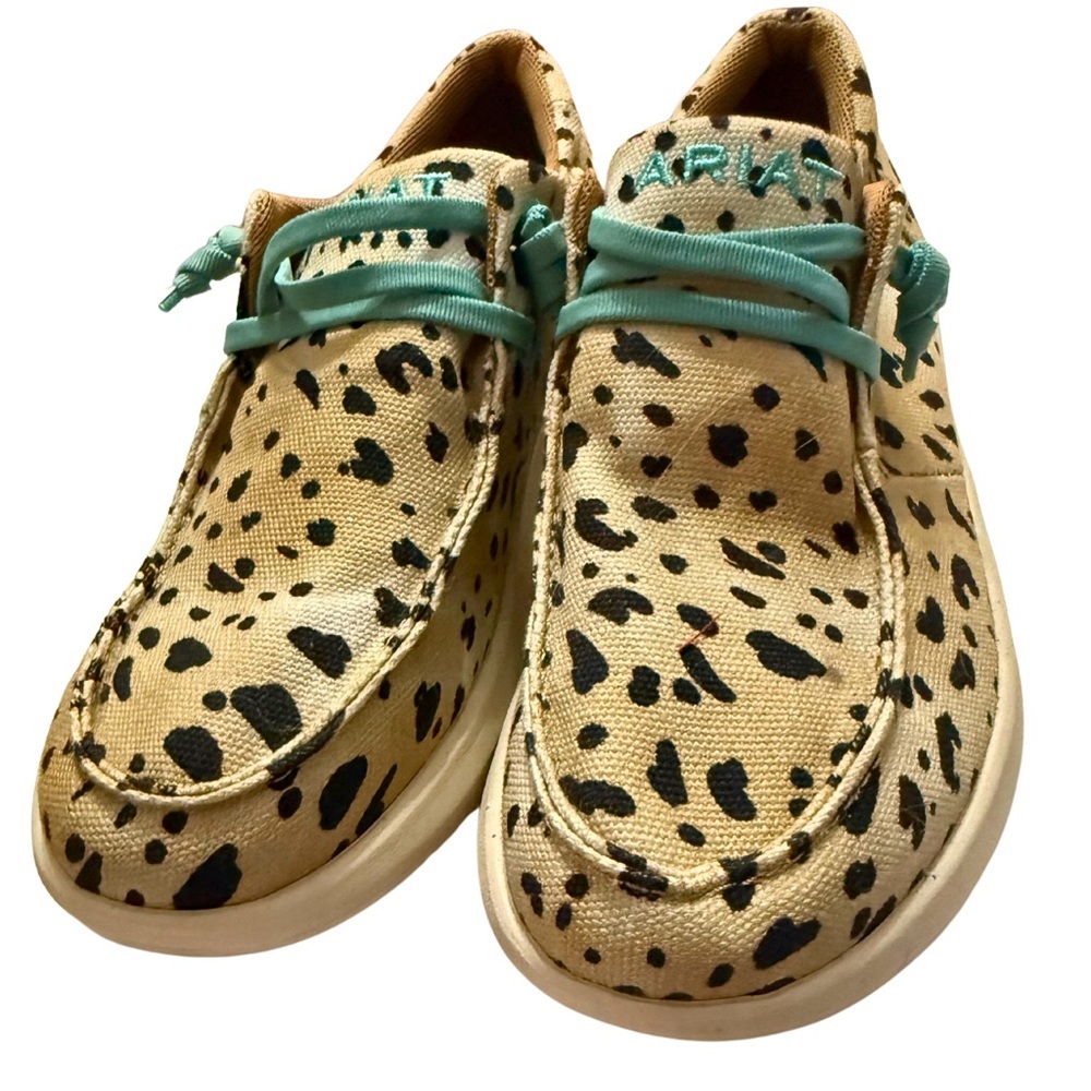 Ariat Women's Leopard Print Slip-On Sneakers with Teal Laces (Hey Dudes Style) - Picture 2 of 3